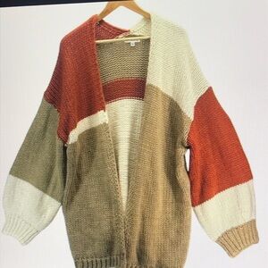 Colorblock Open Front Cardigan Sweater
